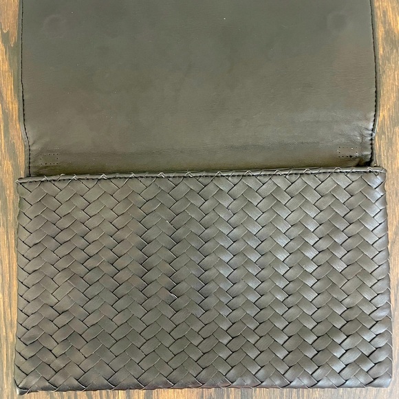 Black Woven Clutch. Flat flap style with hidden magnet closure. NEW- Never used. - Picture 3 of 3